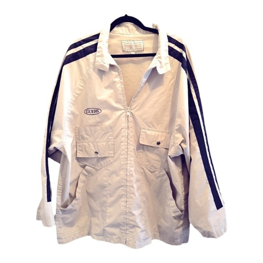 Vintage Guess Jeans Windbreaker Jacket – Beige with Navy Stripes